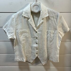 BEECHERS BROOK PETITES White Linen Blend Blouse Size M